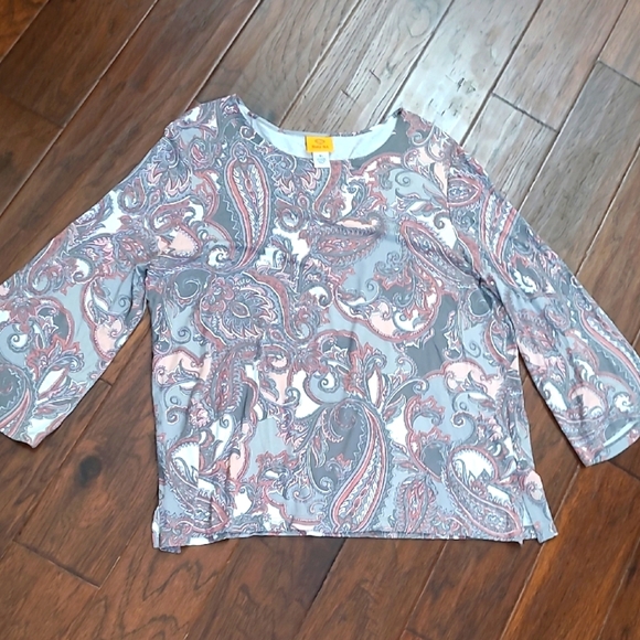 Ruby Rd Grey & Pink Paisley Print Top size XL - Picture 1 of 6